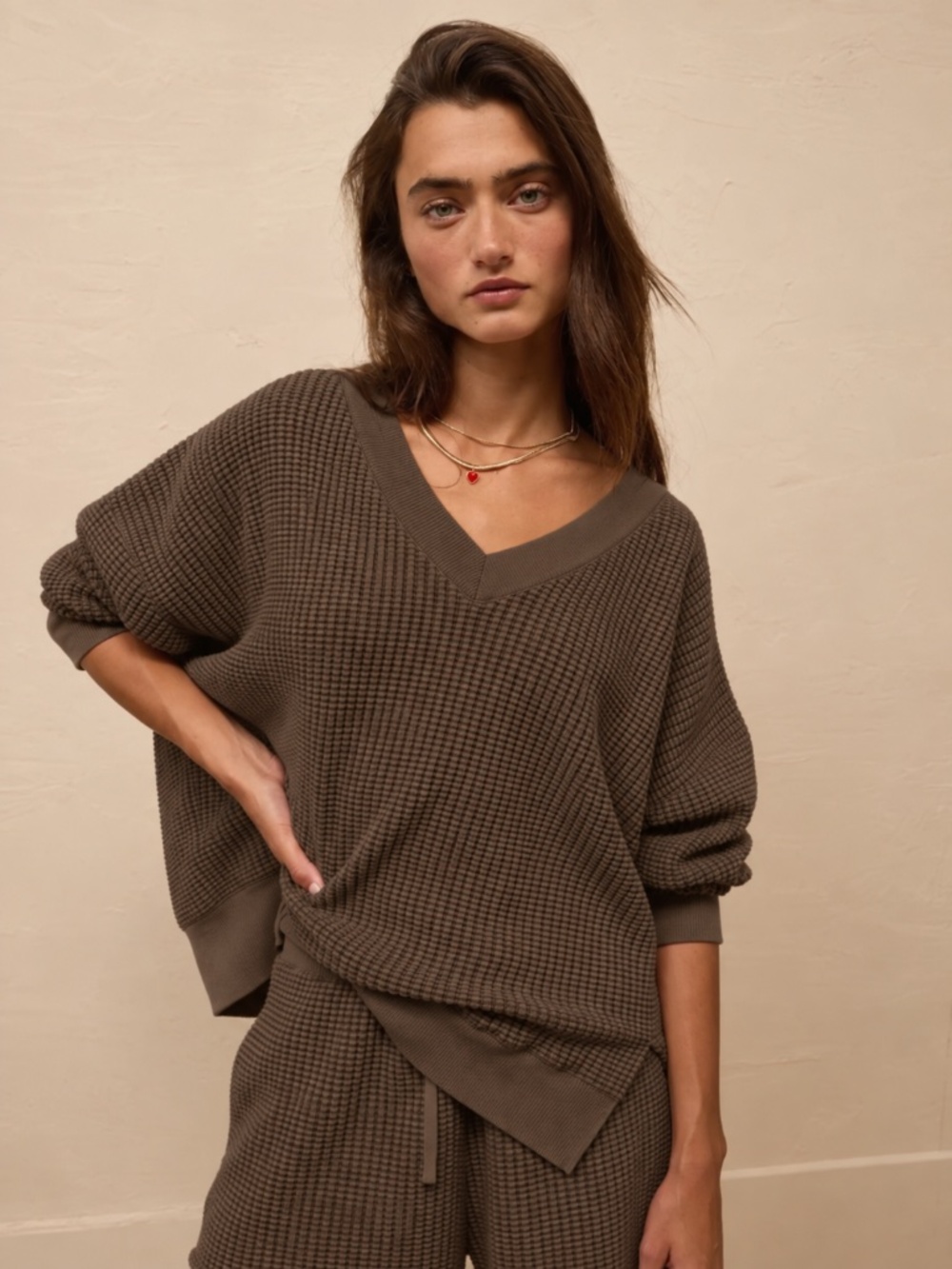 AE Big Hug V-Neck Waffle Sweatshirt